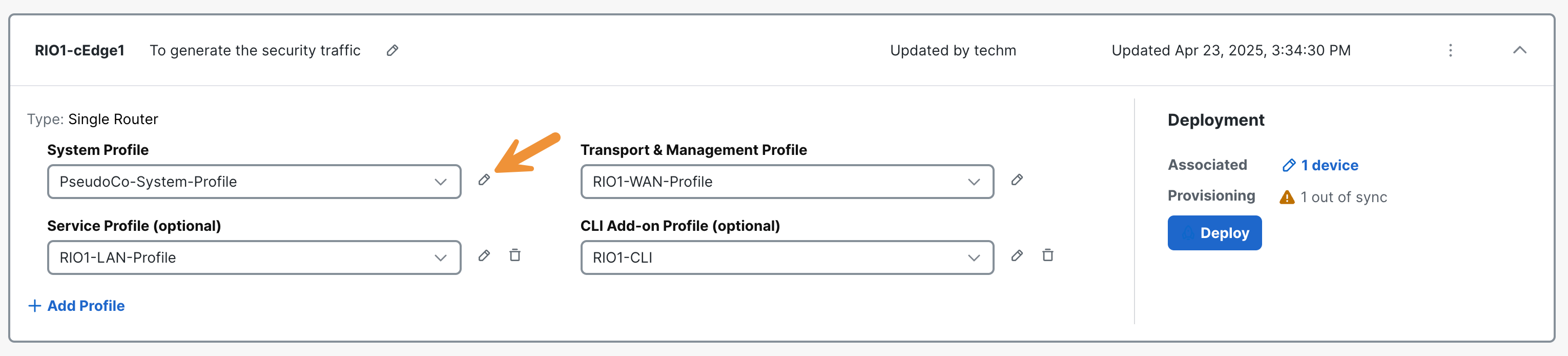 SD-WAN Manager Config Group Rio System Profile