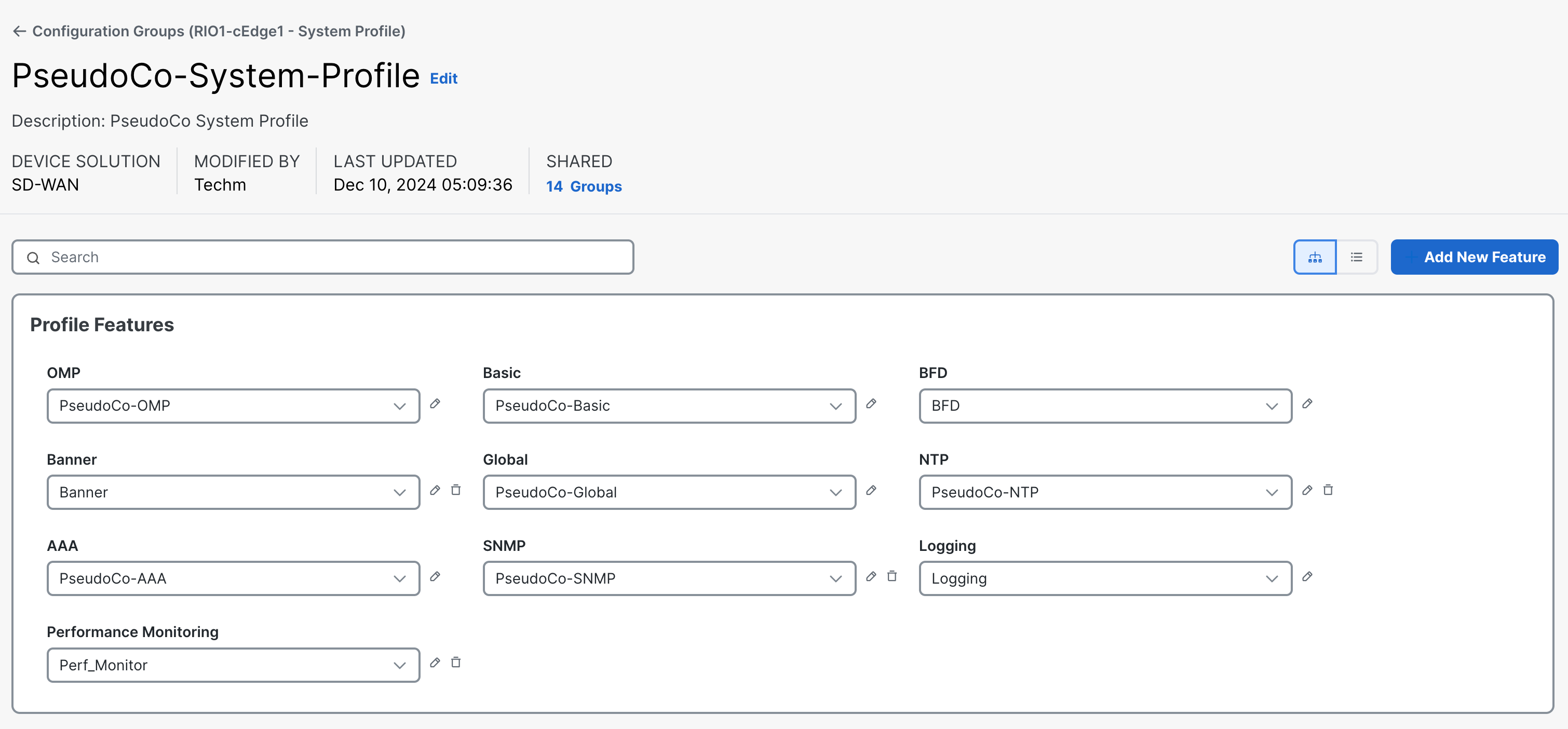 SD-WAN Manager Config Group Rio System Profile with Profiles