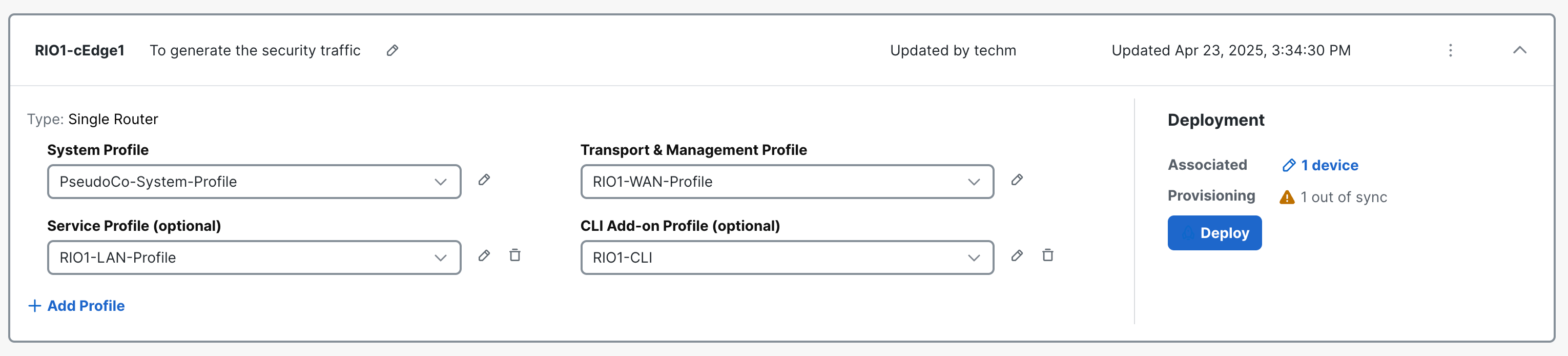 SD-WAN Manager Config Group Rio with Feature Profiles