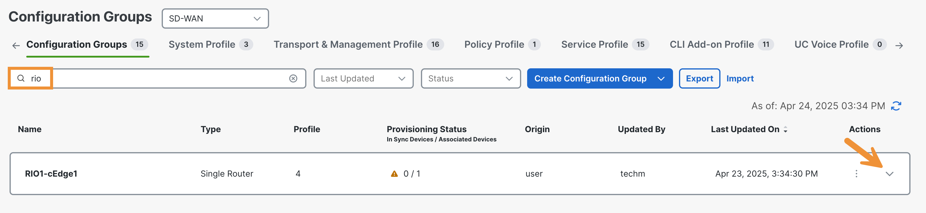 SD-WAN Manager Config Group Rio