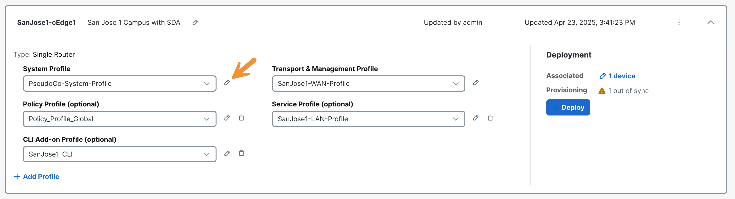 SD-WAN Manager Config Group SJC System Profile