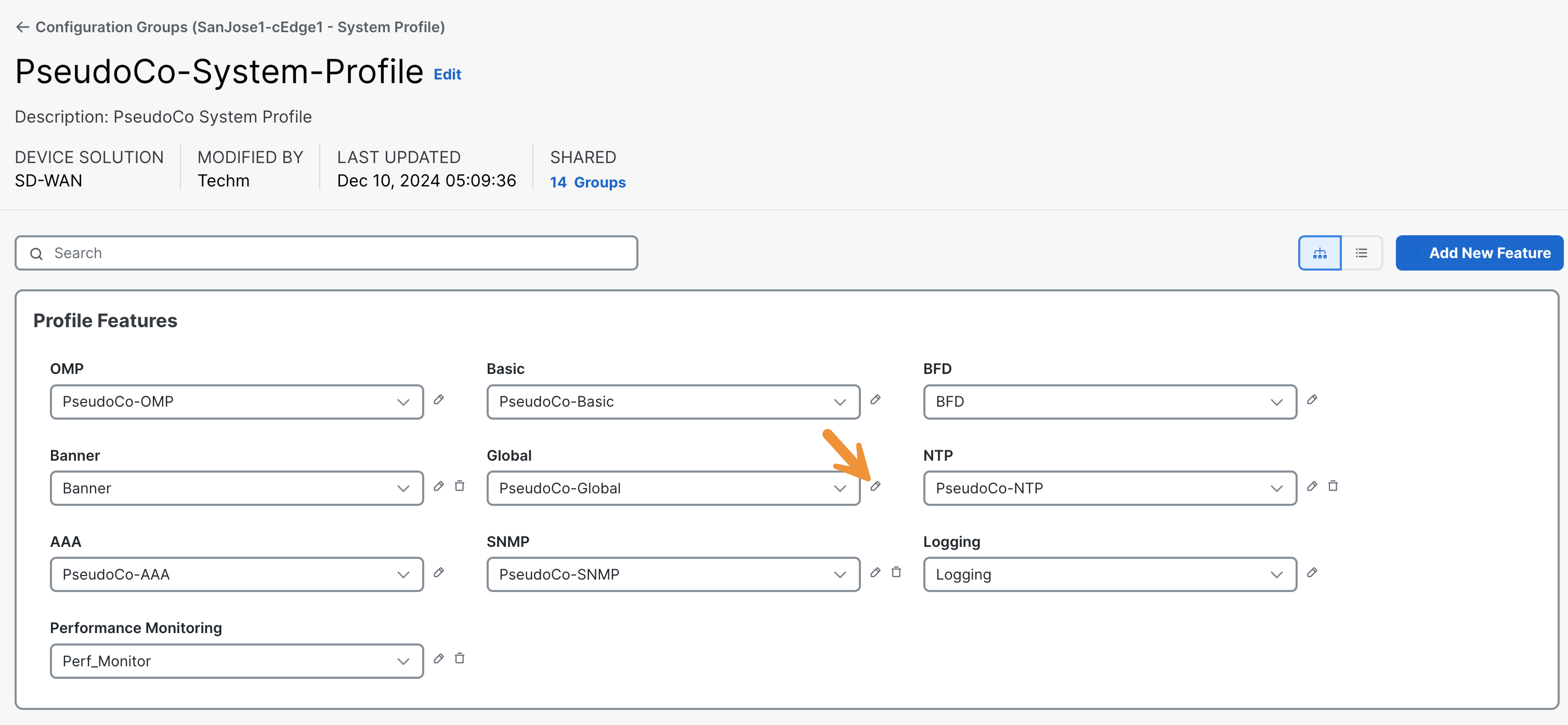 SD-WAN Manager Config Group Rio System Profile with Profiles
