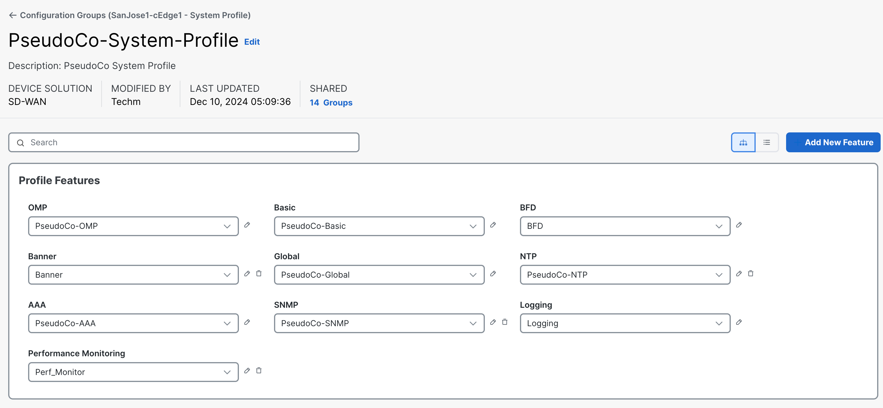 SD-WAN Manager Config Group Rio System Profile with Profiles