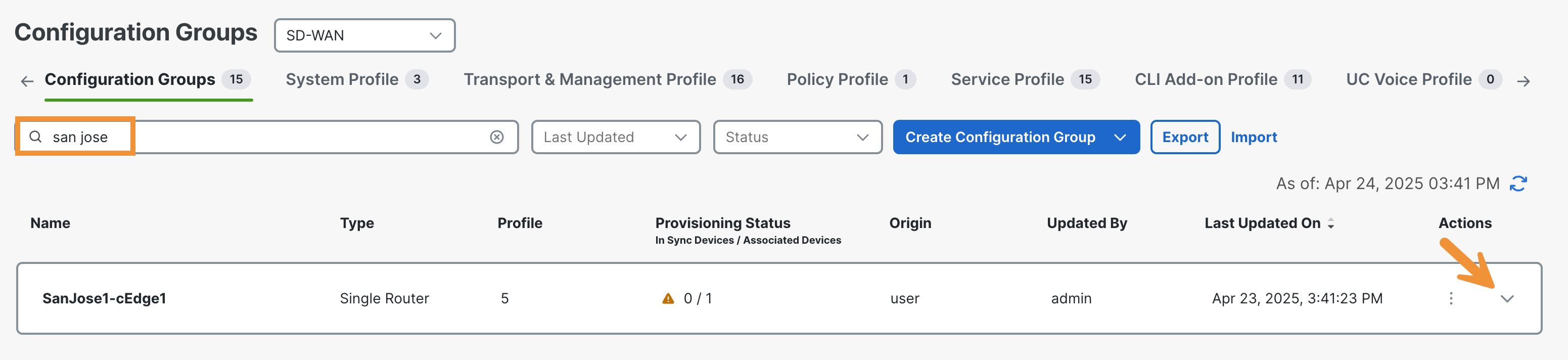 SD-WAN Manager Config Group Rio