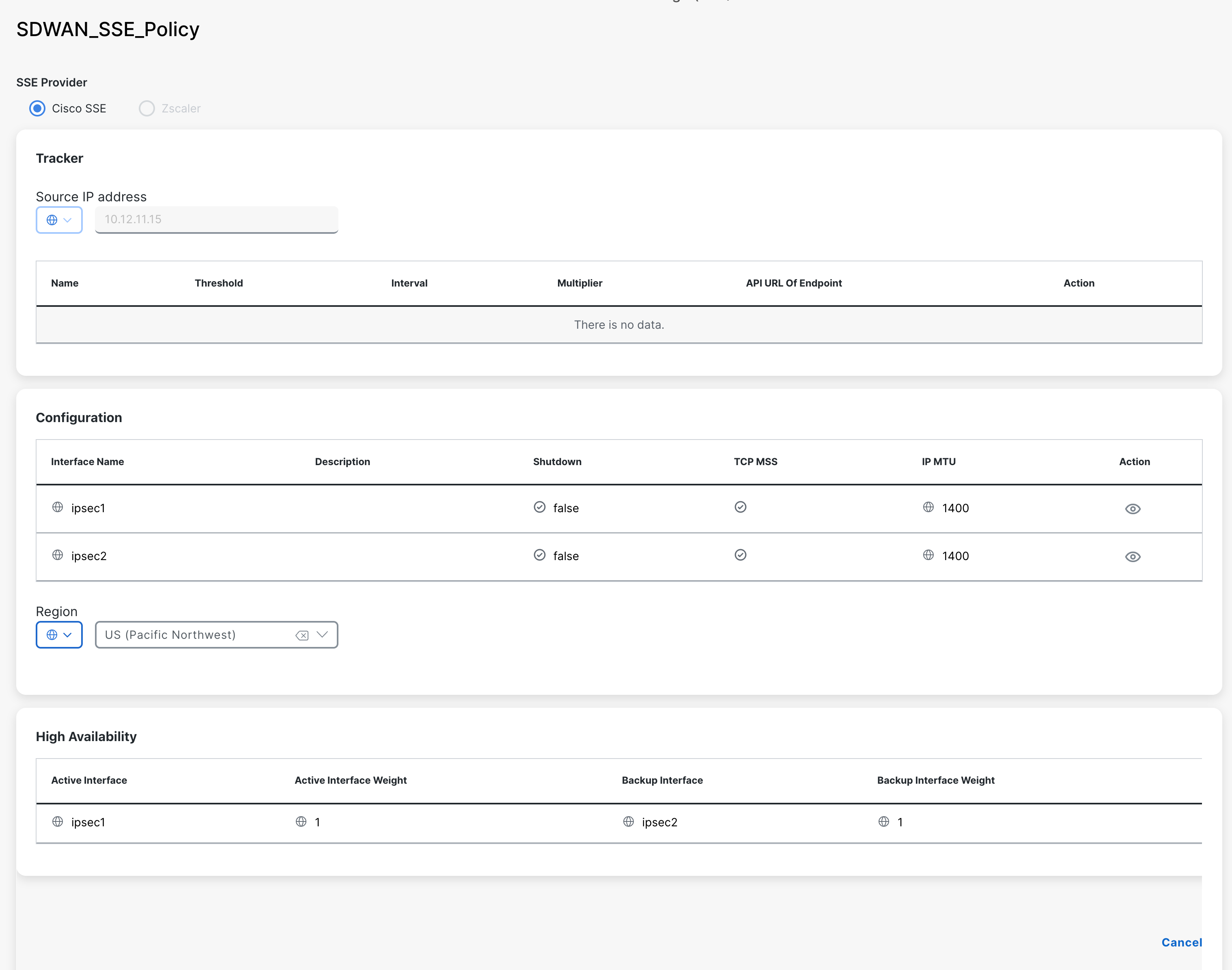SDWAN SSE policy details