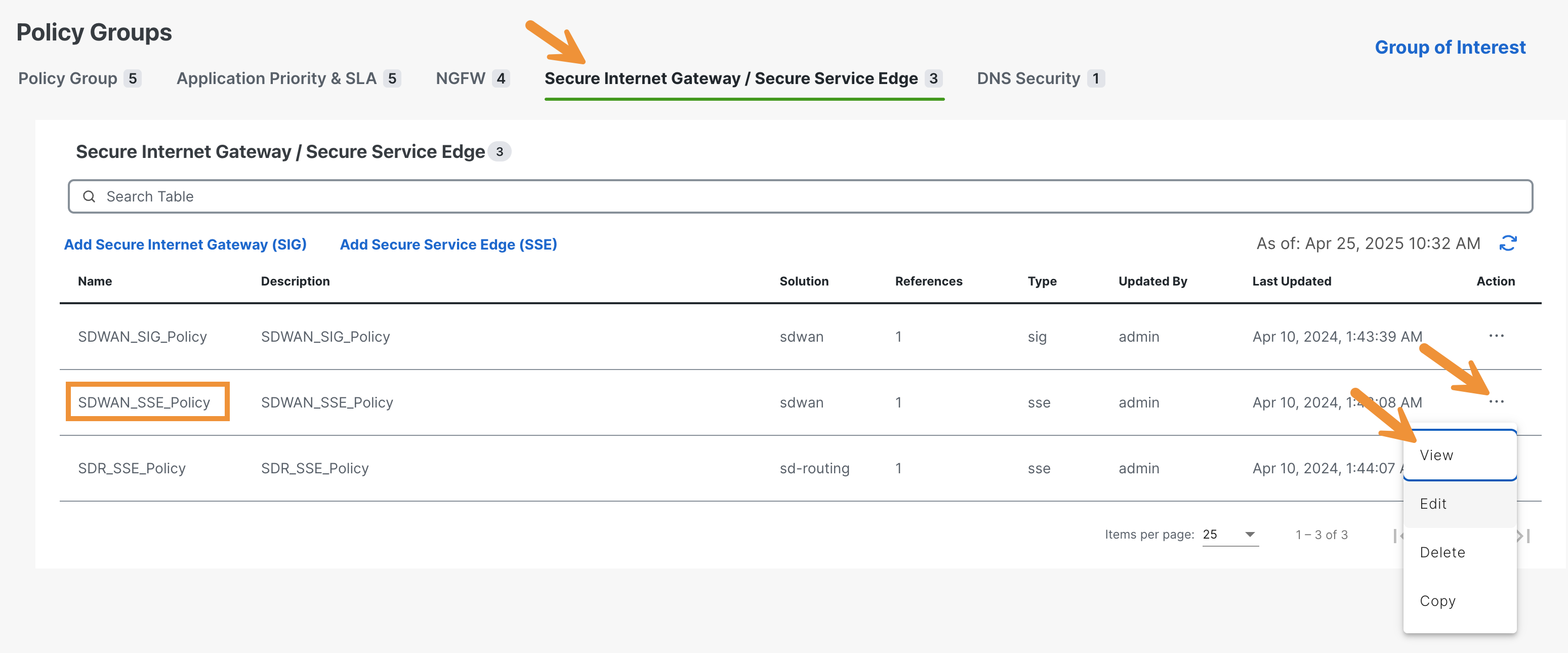 SDWAN SSE policy