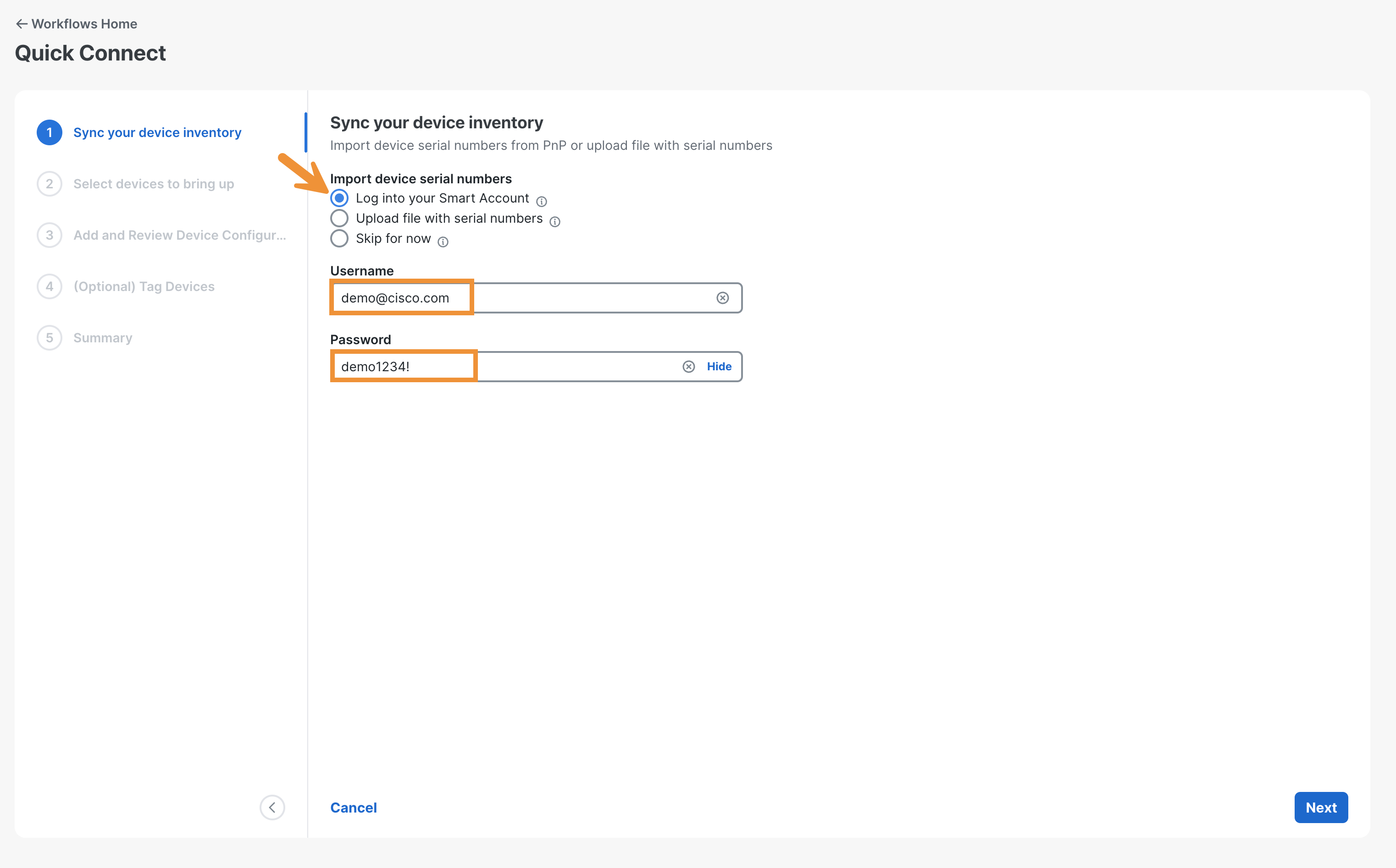 Sync Smart Account - Demo account