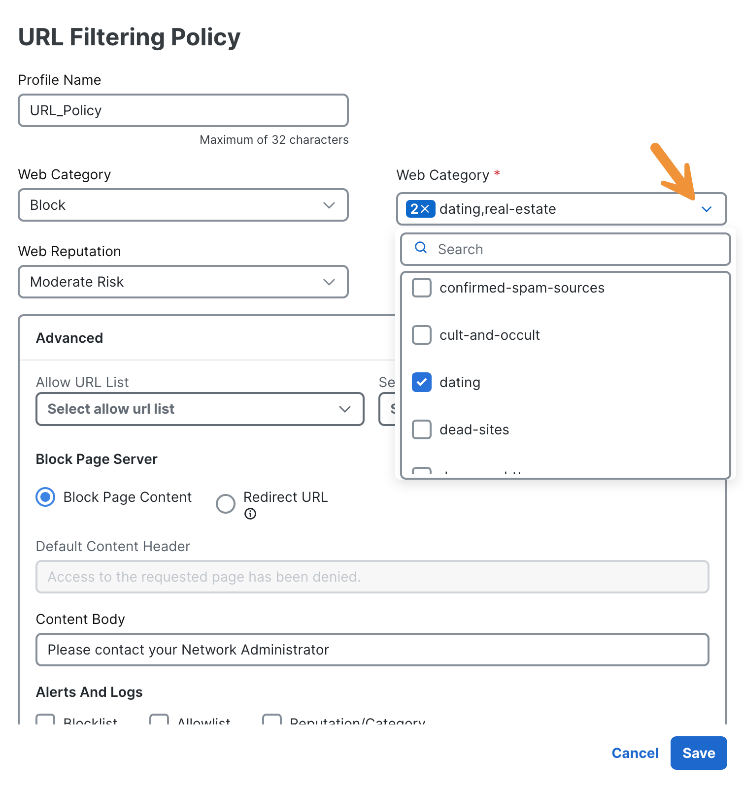 URL Filtering Policy